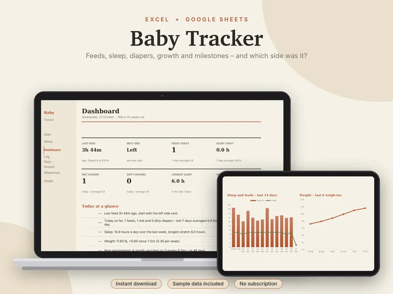 Baby Tracker spreadsheet template