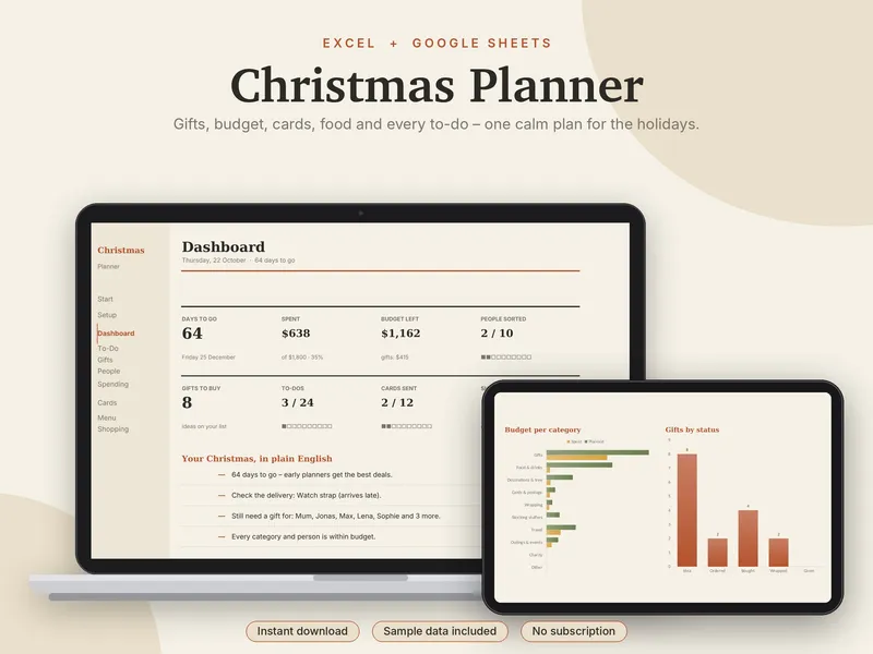 Christmas Planner spreadsheet template