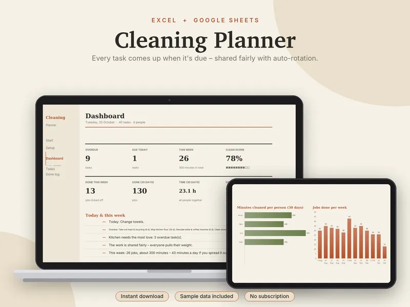 Cleaning Planner spreadsheet template