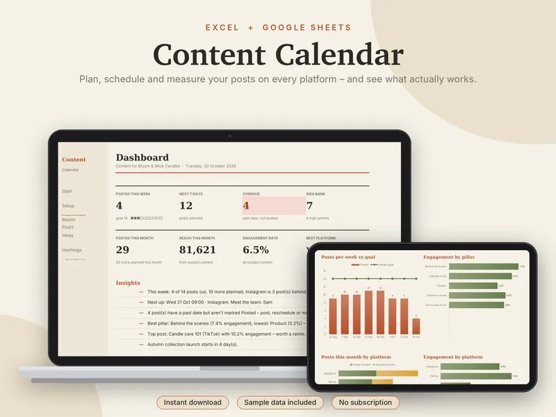 Content Calendar spreadsheet template