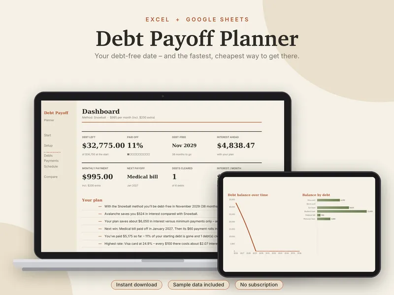 Debt Payoff Planner spreadsheet template