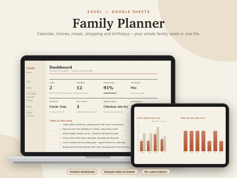 Family Planner spreadsheet template