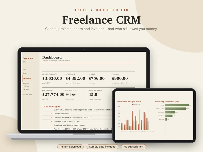 Freelance CRM spreadsheet template
