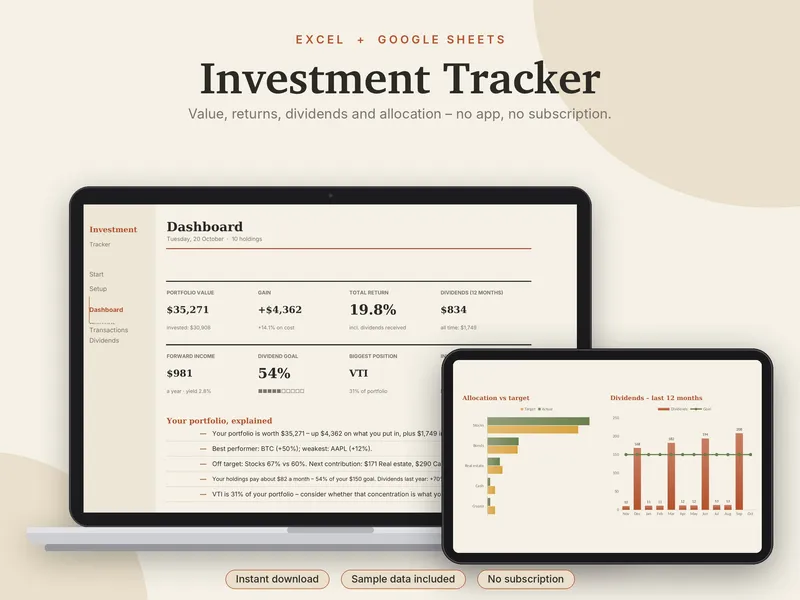 Investment Tracker spreadsheet template