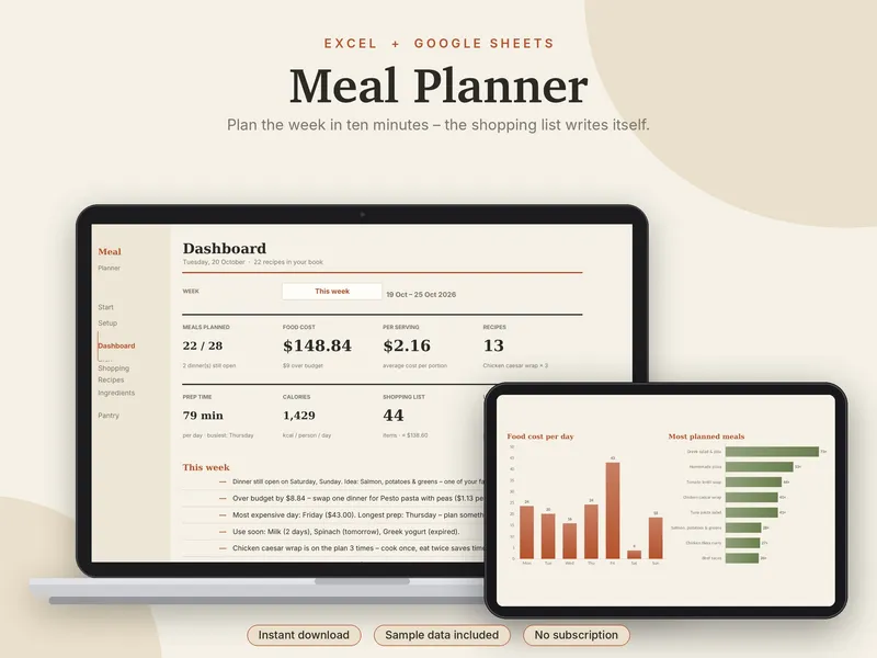Meal Planner spreadsheet template