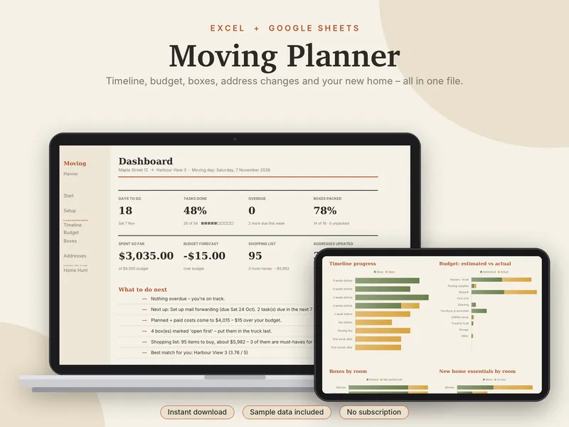Moving Planner spreadsheet template