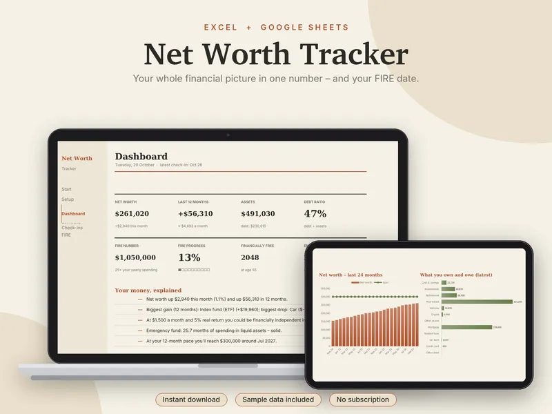 Net Worth Tracker spreadsheet template