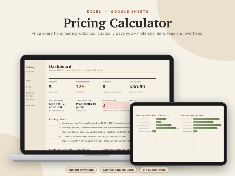 Pricing Calculator spreadsheet template
