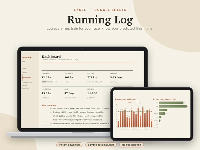 Running Log spreadsheet template