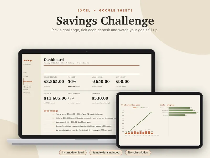 Savings Challenge spreadsheet template