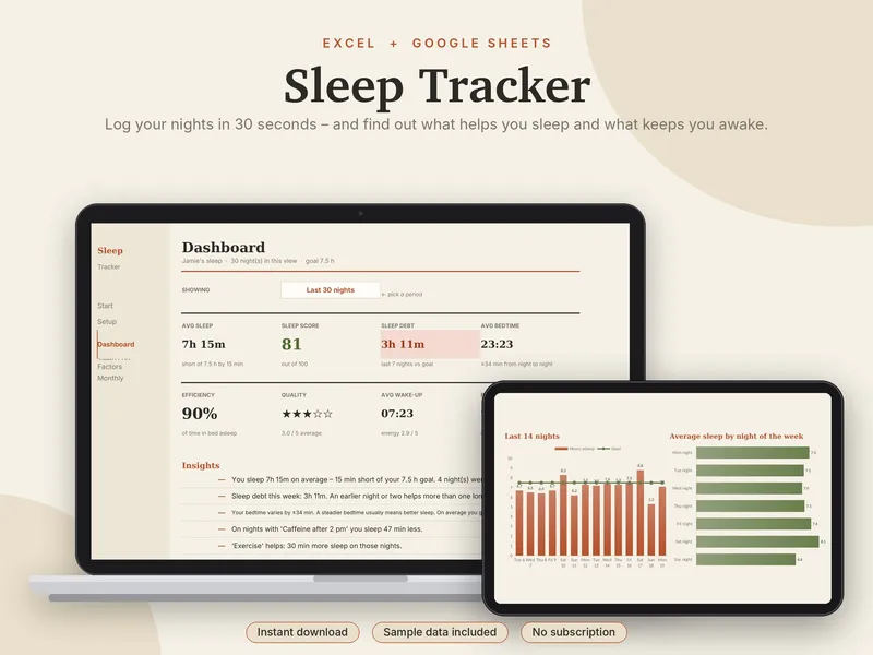 Sleep Tracker spreadsheet template