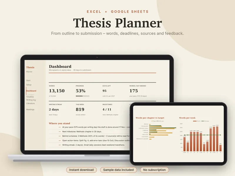 Thesis Planner spreadsheet template