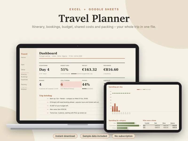 Travel Planner spreadsheet template