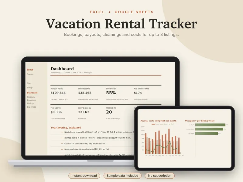 Vacation Rental Tracker spreadsheet template