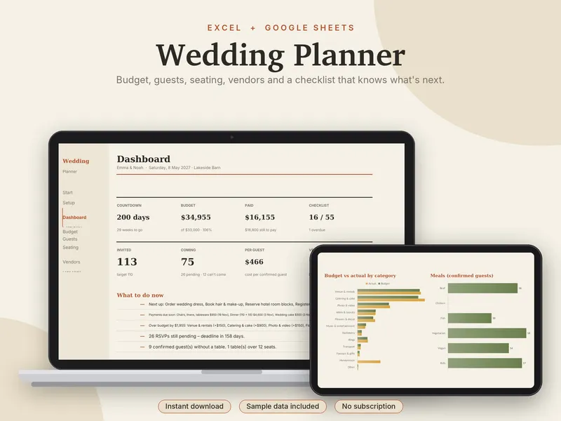 Wedding Planner spreadsheet template