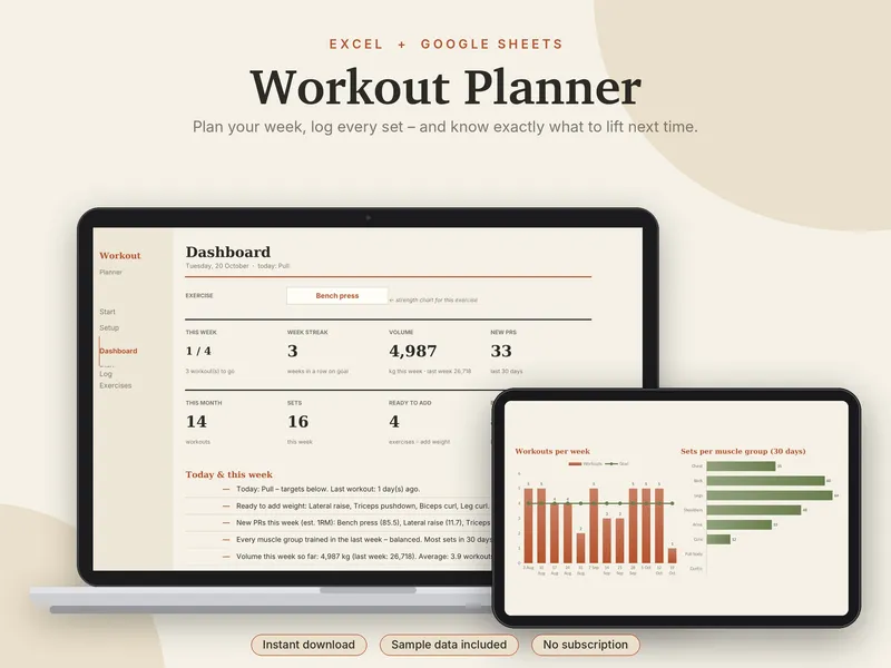 Workout Planner spreadsheet template